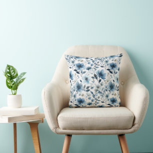 Waterverf Zachte Blauwe Bloem Witte Bloemmotief Kussen