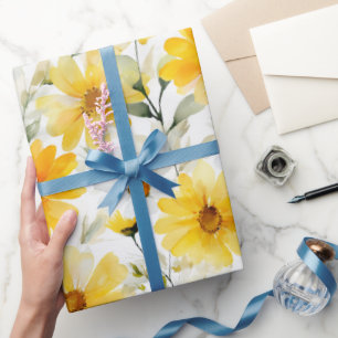 Waterverf Zachte Gele Madeliefje Witte Bloemmotief Cadeaupapier