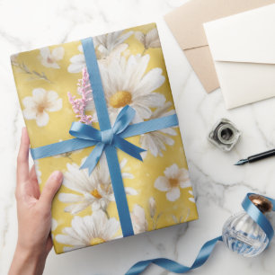 Waterverf Zachte Gele Madeliefje Witte Bloemmotief Cadeaupapier