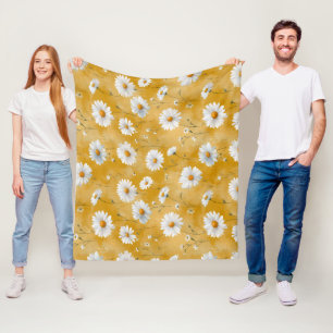 Waterverf Zachte Gele Madeliefje Witte Bloemmotief Fleece Deken