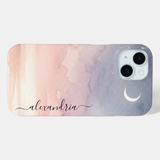Waterverf Zachte Halve Maan met naam Case-Mate iPhone Case (Achterkant (horizontaal))