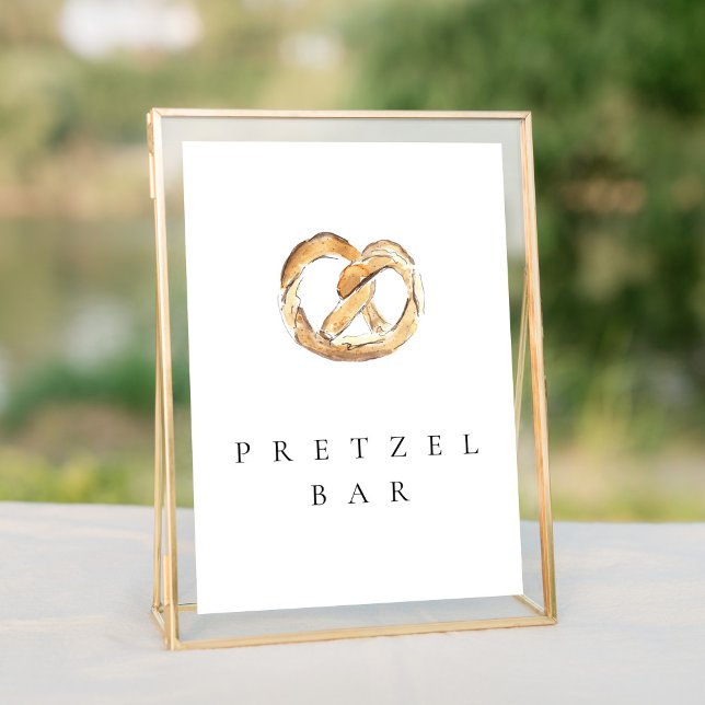 Waterverf Zachte Pretzel Bar 5x7"Trouwteken (Watercolor pretzel bar wedding table sign.)