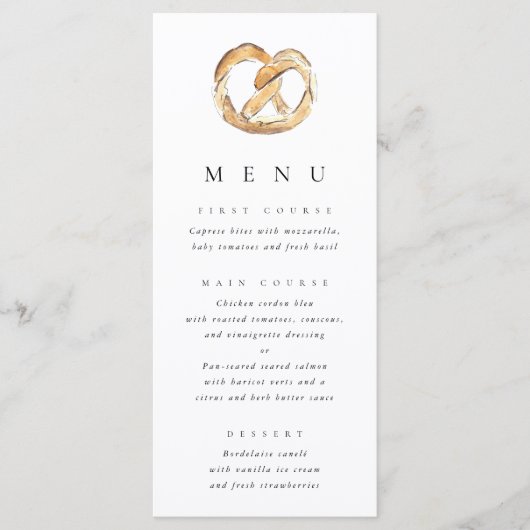 Waterverf Zachte Pretzel Bruiloft Menu (Voorkant)