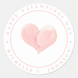Waterverf Zachte Roze Harde Wart Happy Valentines  Ronde Sticker