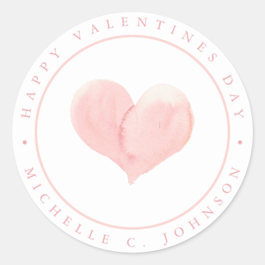 Waterverf Zachte Roze Harde Wart Happy Valentines  Ronde Sticker (Voorkant)