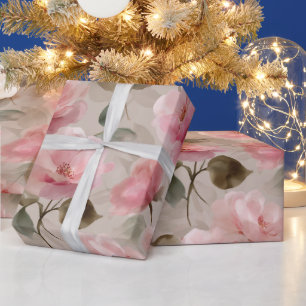 Waterverf Zachte Roze Roos Beige Bloemmotief Cadeaupapier