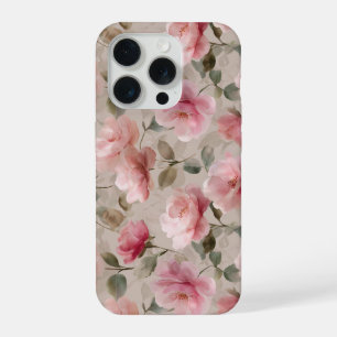 Waterverf Zachte Roze Roos Beige Bloemmotief iPhone 15 Pro Case