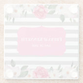 Waterverf zachte roze witte rozen bloem bruiloft glazen onderzetter (Achterkant)