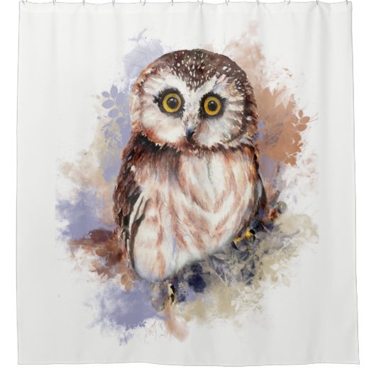 Waterverf zag Whet Owl Bird Animal Art Douchegordijn (Voorkant)