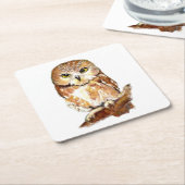 Waterverf Zag Whet Uil Schattigee Vogel Natuur Kun Kartonnen Onderzetters (Schuin)