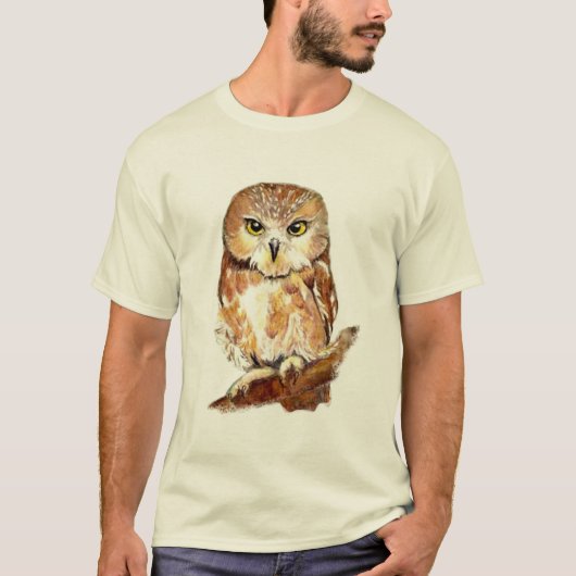 Waterverf Zag Whet Uil Schattigee Vogel Natuur Kun T-shirt (Voorkant)