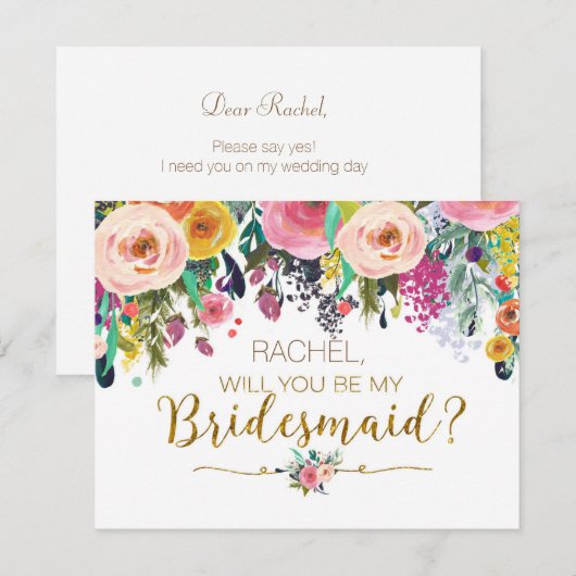 Waterverf Zal jij mijn bruidsmeisje zijn? Kaart (Voorkant / Achterkant)