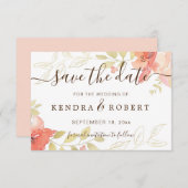 Waterverf Zalmroze rozen & goudvulling Bespaar T Save The Date (Voorkant / Achterkant)