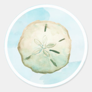 Waterverf Zand Dollar Strand Blauw Ronde Sticker