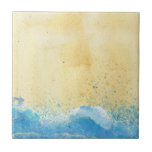 Waterverf Zand- en waterstrand keramische tegels Tegeltje<br><div class="desc">Dit ontwerp is voorzien van een waterverf zand en blauw getij die met een beetje faux glitter is gestrooid. Geweldig voor je vakantie thuis of thuis. Creëer door Simply Farmhouse Press.</div>