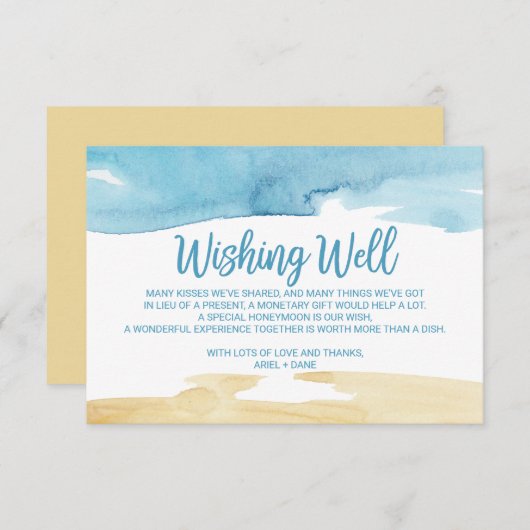 Waterverf zand en Zee bruiloft goed Informatiekaartje (Voorkant / Achterkant)