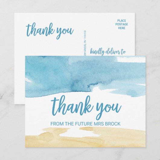 Waterverf Zand en Zee Hartelijk dank Briefkaart (Voorkant / Achterkant)