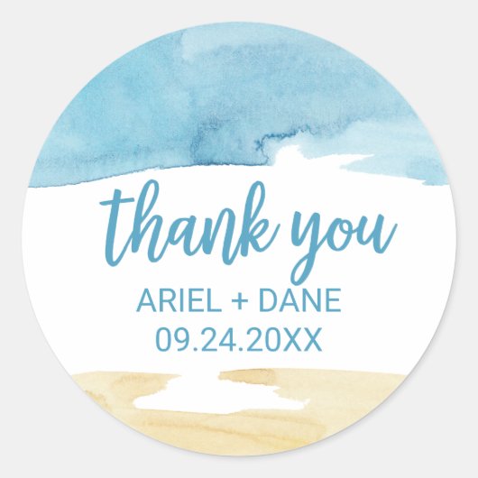 Waterverf Zand en Zee Hartelijk dank voor uw steun Ronde Sticker (Voorkant)