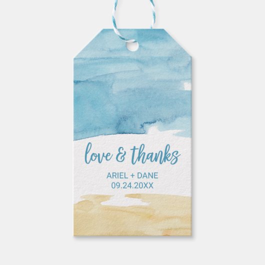 Waterverf Zand en Zee "Love & Bedankt" Cadeaulabel (Voorkant)