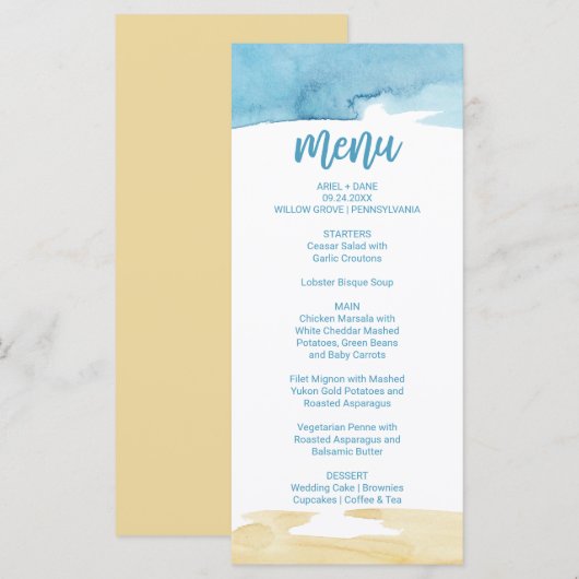 Waterverf zand en Zee menu Kaart (Voorkant / Achterkant)