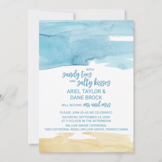 Waterverf Zand en Zee Salty Kisses Wedding Kaart (Voorkant)