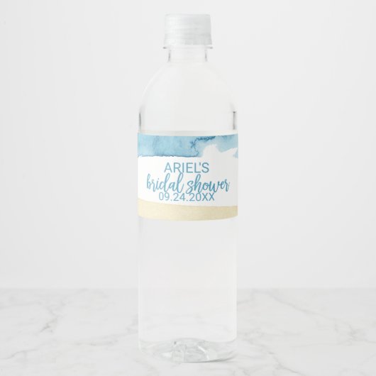 Waterverf Zand en Zee Vrijgezellenfeest Waterfles Etiket (Voorkant)