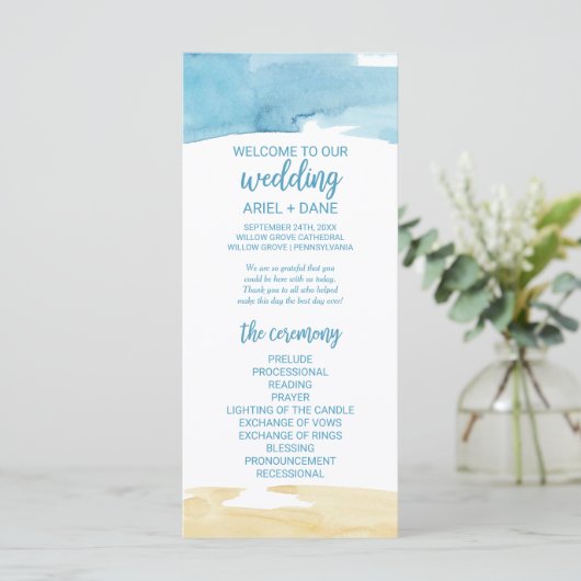 Waterverf - zand en Zee - weddenschap Programmakaart (Staand voorkant)