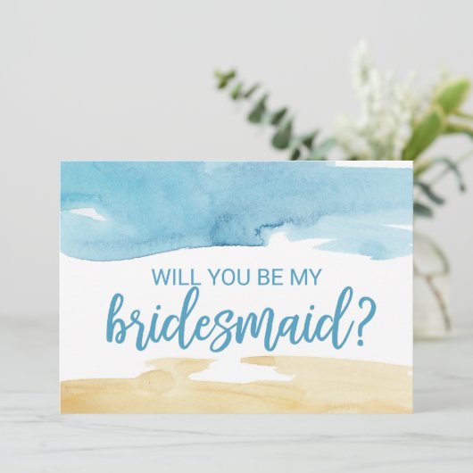 Waterverf Zand en Zee... zal je mijn Bridesmaid zi Kaart (Staand voorkant)