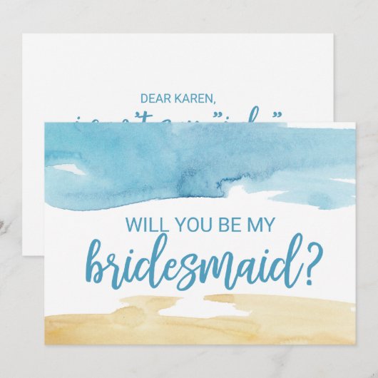 Waterverf Zand en Zee... zal je mijn Bridesmaid zi Kaart (Voorkant / Achterkant)