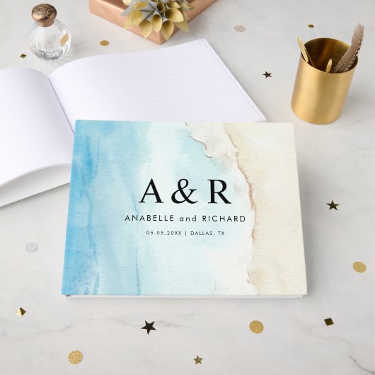 Waterverf Zand Strand Tropische Bestemming Bruilof Gastenboek (Voorkant open)