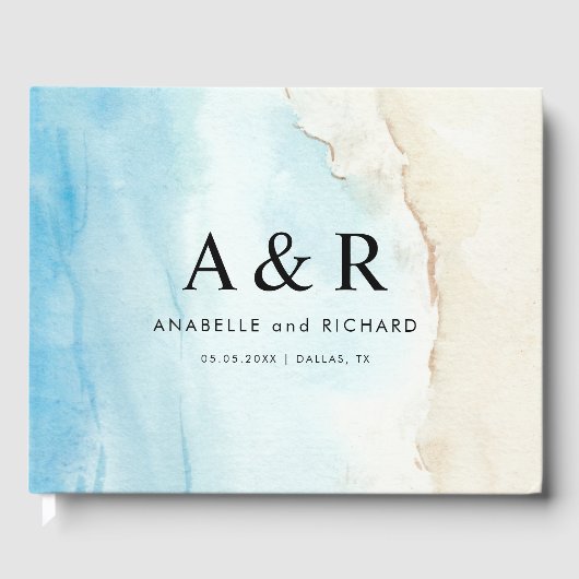 Waterverf Zand Strand Tropische Bestemming Bruilof Gastenboek (Voorkant)