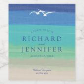 Waterverf Zand Zee en Seagulls Bruiloft Wijn Etiket (Enkel label)