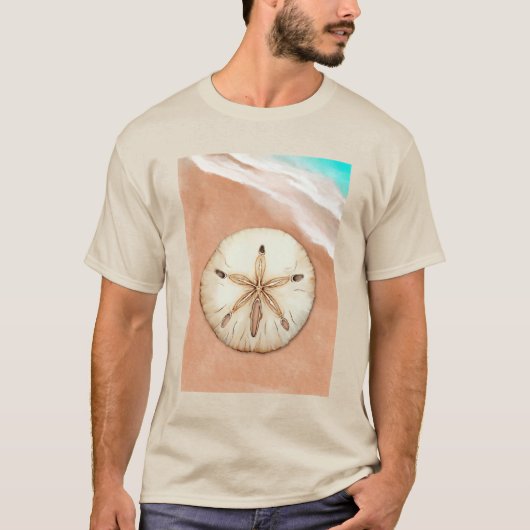 Waterverf zanddollar op het strand t-shirt (Voorkant)