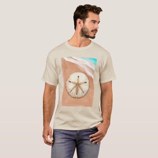 Waterverf zanddollar op het strand t-shirt (Voorkant volledig)