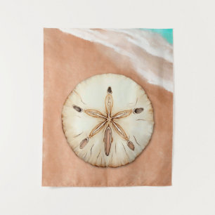Waterverf zanddollar op het strand wandkleed