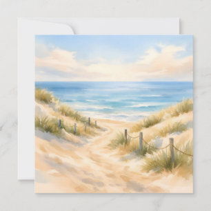Waterverf Zandstrand en Oceaan Illustratie Kaart
