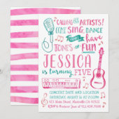 Waterverf zangeres verjaardagsuitnodiging kaart (Voorkant / Achterkant)