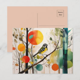 Waterverf zangvogel in herfstbos briefkaart