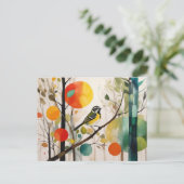 Waterverf zangvogel in herfstbos briefkaart (Staand voorkant)
