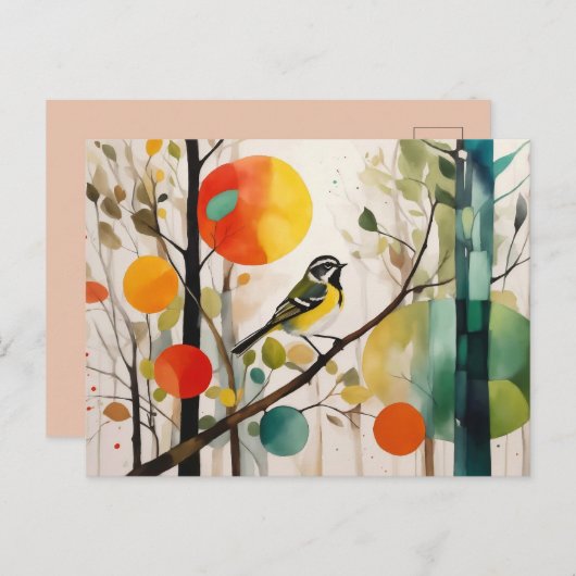 Waterverf zangvogel in herfstbos briefkaart (Voorkant / Achterkant)