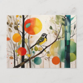 Waterverf zangvogel in herfstbos briefkaart