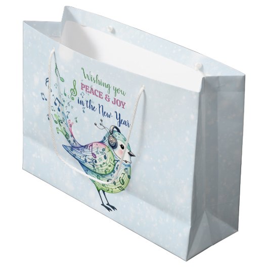Waterverf Zangvogel Stuurt Kerstwensen Groot Cadeauzakje (Voorkant Gekanteld)