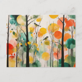 Waterverf zangvogels in voorjaarsbos briefkaart