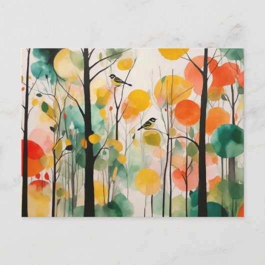 Waterverf zangvogels in voorjaarsbos briefkaart (Voorkant)