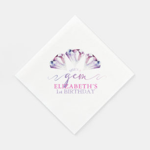 Waterverf Ze is een Gem 1st Birthday Paper Napkins Servet