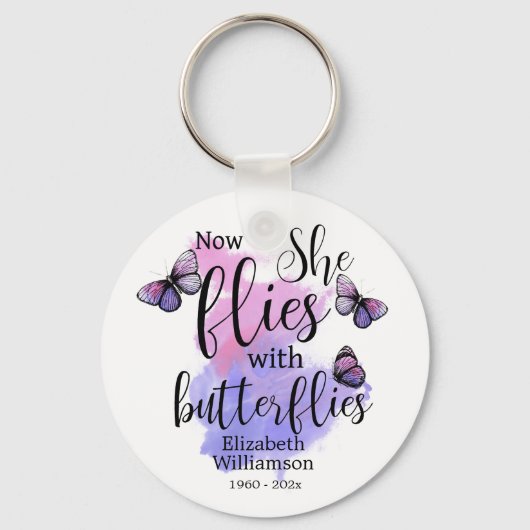 Waterverf Ze vliegt met Butterflies Memorial Sleutelhanger (Voorkant)