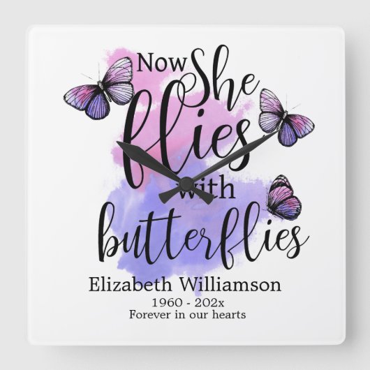 Waterverf Ze vliegt met Butterflies Memorial Vierkante Klok (Voorkant)
