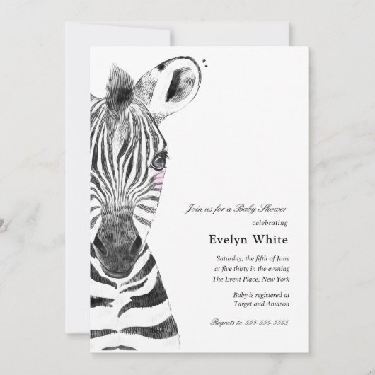 Waterverf Zebra | Baby shower-uitnodiging Kaart (Voorkant)