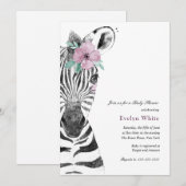 Waterverf Zebra | Baby shower-uitnodiging Kaart (Voorkant / Achterkant)