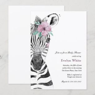 Waterverf Zebra   Baby shower-uitnodiging Kaart